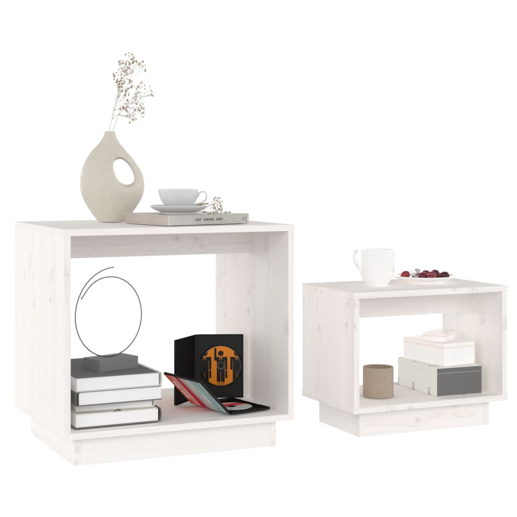 vidaXL Nesting Coffee Tables 2 pcs White Solid Wood Pine