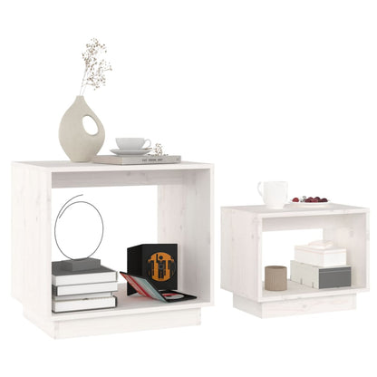 vidaXL Nesting Coffee Tables 2 pcs White Solid Wood Pine