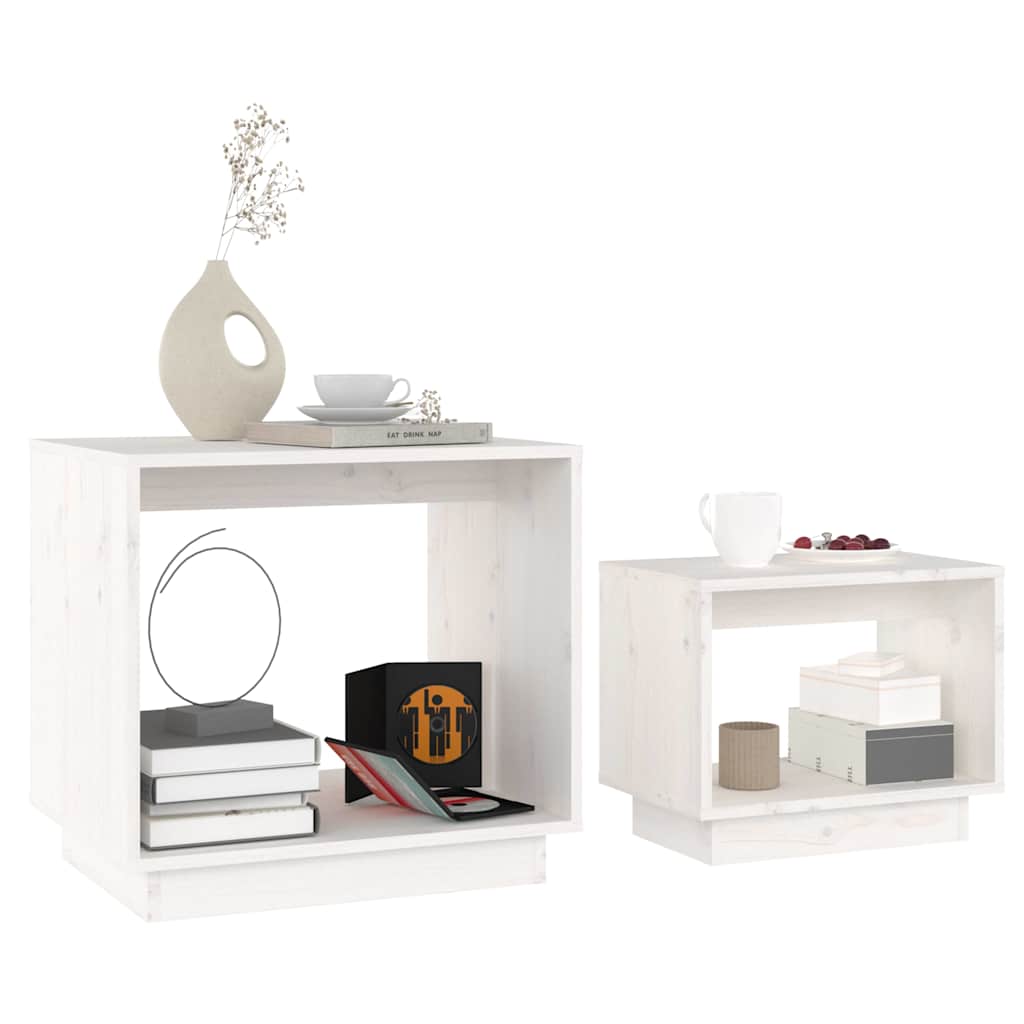 vidaXL Nesting Coffee Tables 2 pcs White Solid Wood Pine