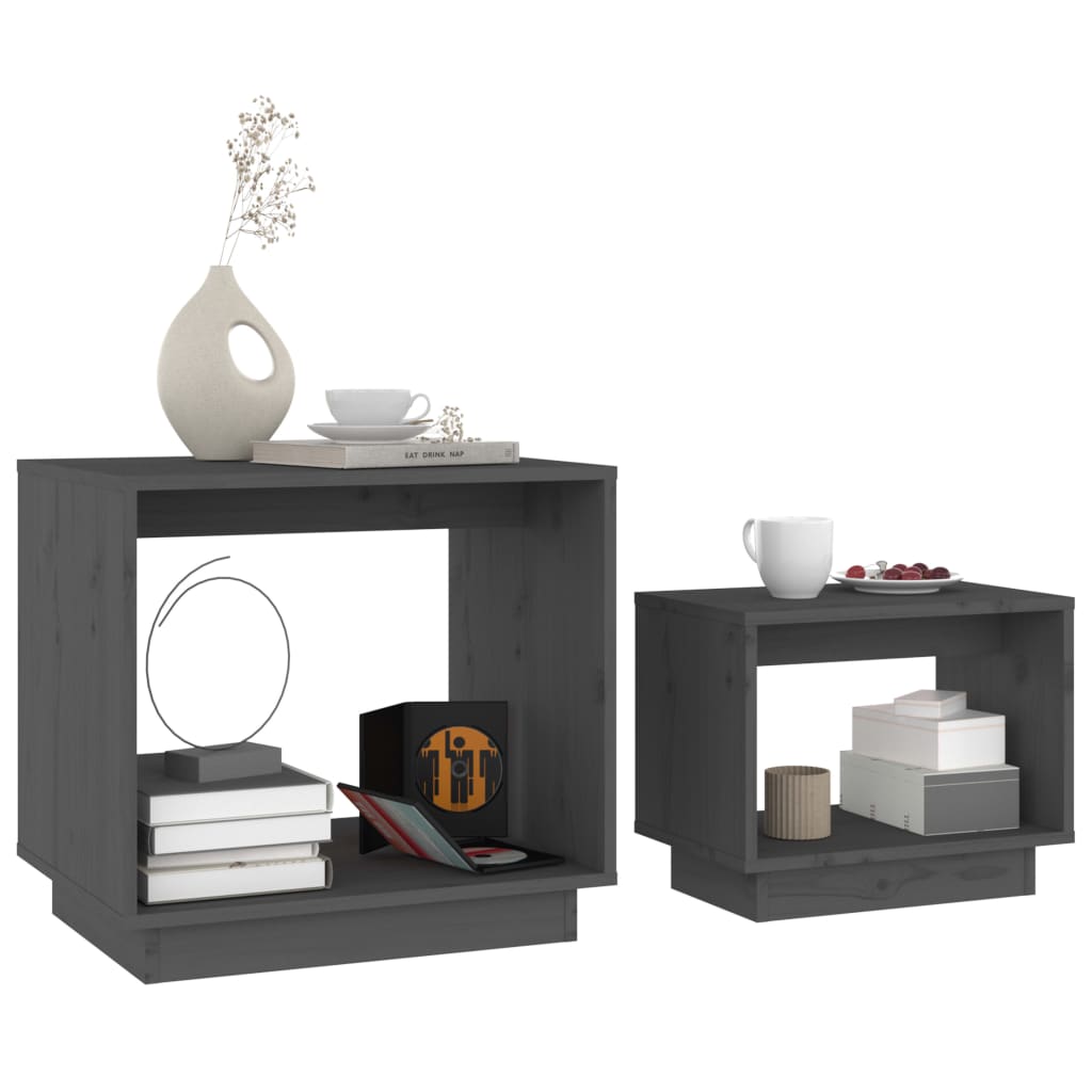 vidaXL Nesting Coffee Tables 2 pcs Grey Solid Wood Pine
