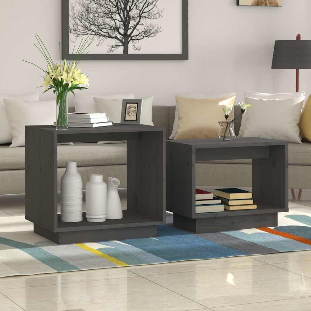 vidaXL Nesting Coffee Tables 2 pcs Grey Solid Wood Pine