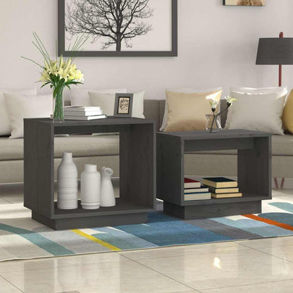 vidaXL Nesting Coffee Tables 2 pcs Grey Solid Wood Pine