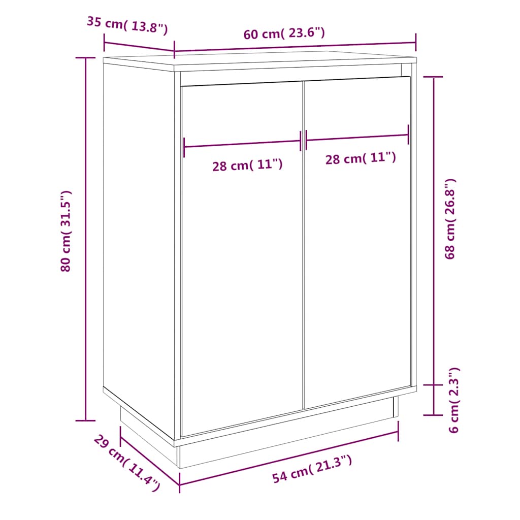 vidaXL Shoe Cabinet 60x35x80 cm Solid Wood Pine