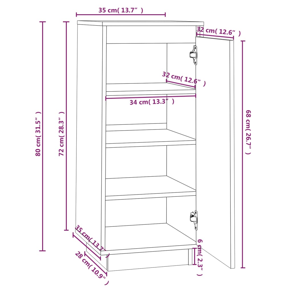 vidaXL Shoe Cabinet 35x35x80 cm Solid Wood Pine