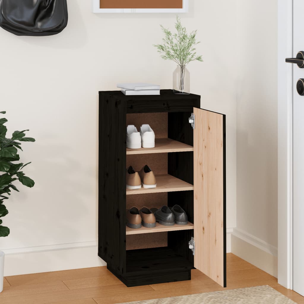 vidaXL Shoe Cabinet | Black | Solid pinewood | Compact | Shoe Cabinet