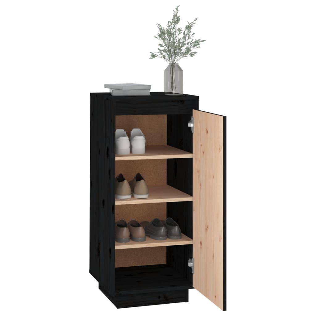 vidaXL Shoe Cabinet | Black | Solid pinewood | Compact | Shoe Cabinet