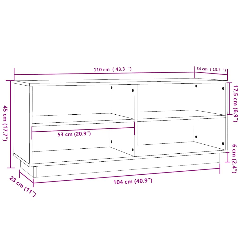 vidaXL Shoe Cabinet White 110x34x45 cm Solid Wood Pine