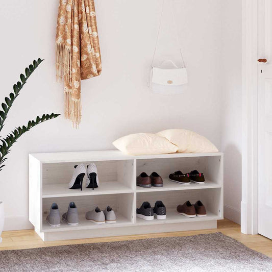vidaXL Shoe Cabinet White 110x34x45 cm Solid Wood Pine