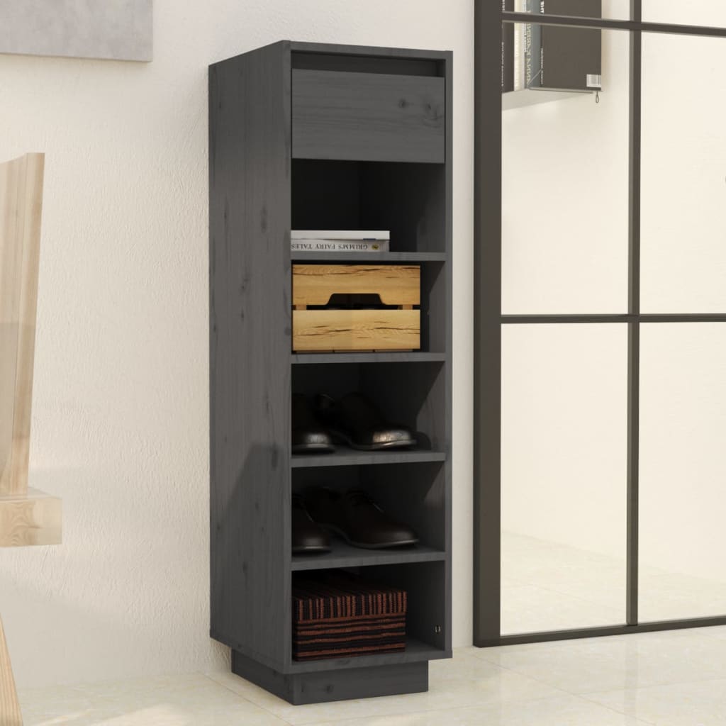 vidaXL Shoe Cabinet Grey 30x34x105 cm Solid Wood Pine