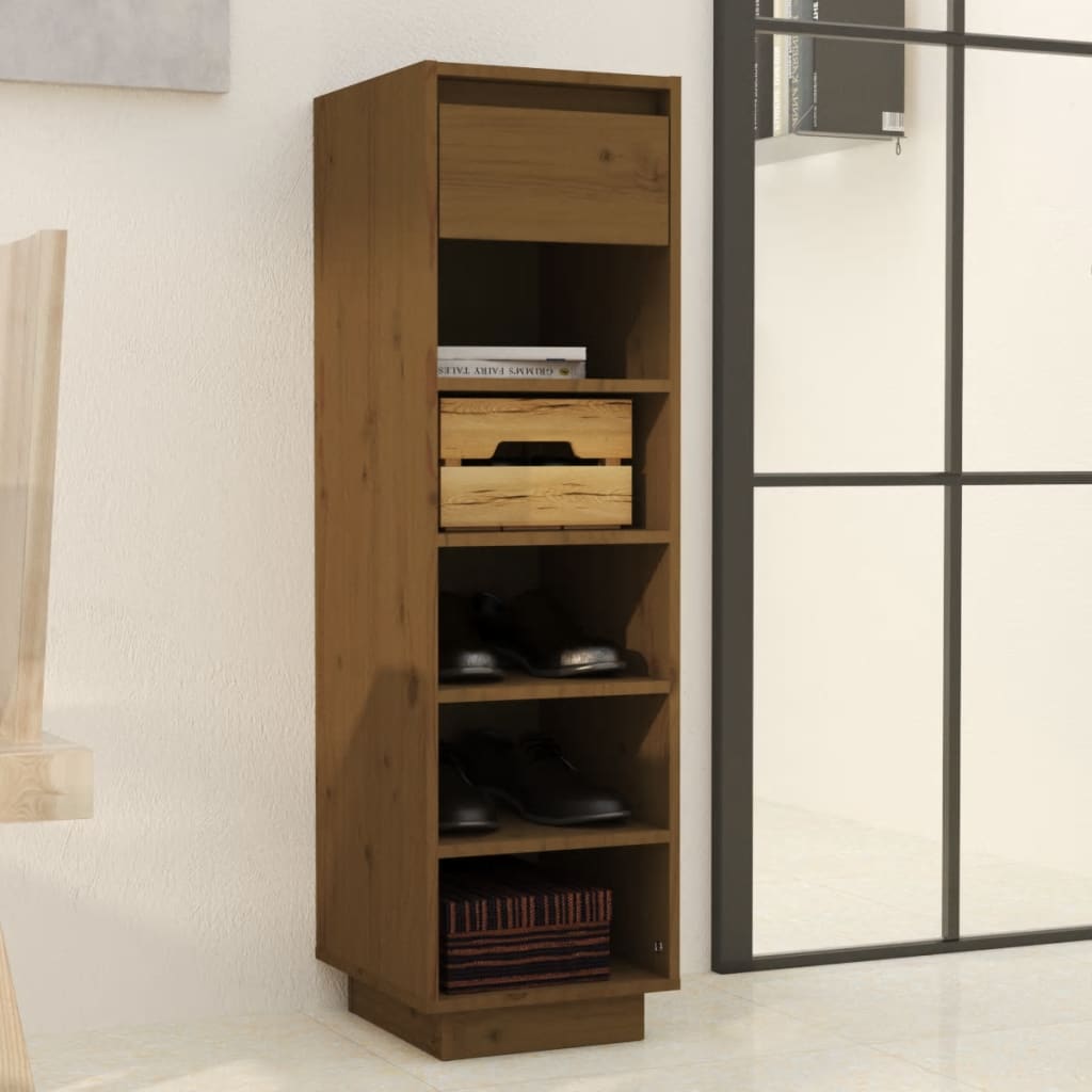 vidaXL Shoe Cabinet Honey Brown 30x34x105 cm Solid Wood Pine