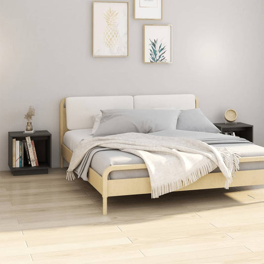 vidaXL Bedside Cabinets 2 pcs Grey 40x30x40 cm Solid Wood Pine