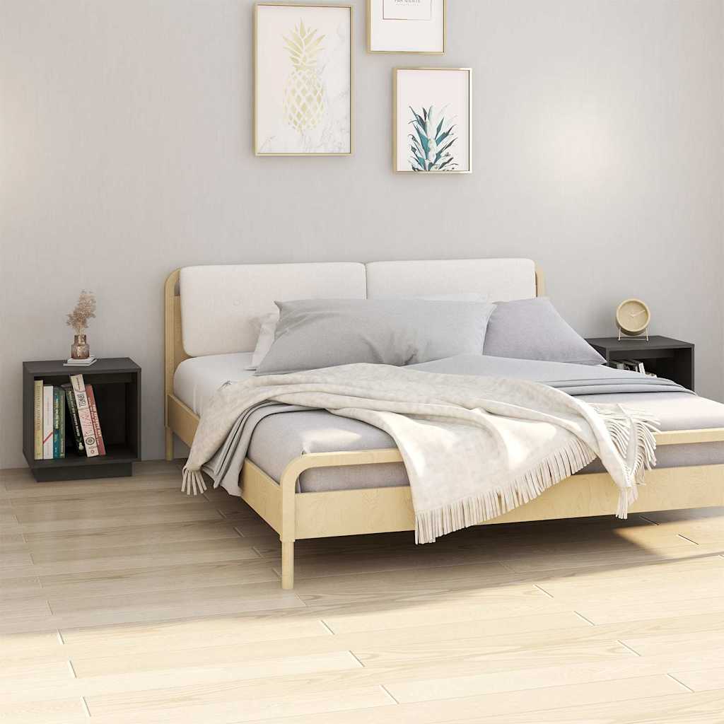 vidaXL Bedside Cabinets 2 pcs Grey 40x30x40 cm Solid Wood Pine