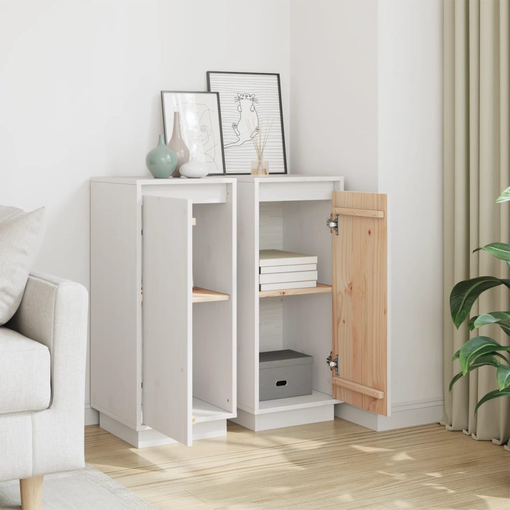 vidaXL Sideboards 2 pcs White 31.5x34x75 cm Solid Wood Pine