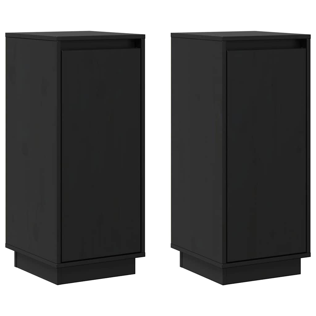 vidaXL Sideboards 2 pcs Black 31,5x34x75 cm Solid Wood Pine