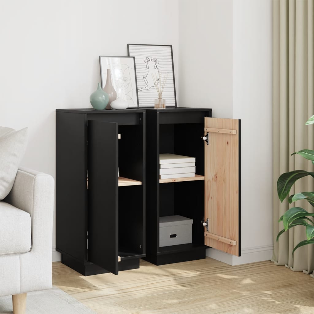 vidaXL Sideboard | Set of 2 | Black | Solid pinewood | Medium | Sideboard
