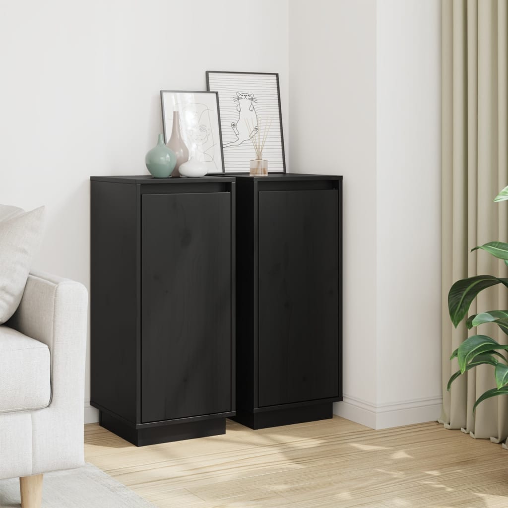 vidaXL Sideboard | Set of 2 | Black | Solid pinewood | Medium | Sideboard