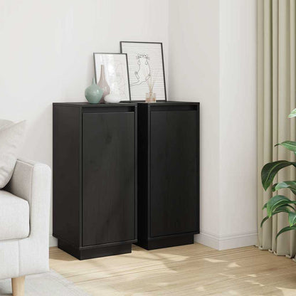 vidaXL Sideboards 2 pcs Black 31,5x34x75 cm Solid Wood Pine