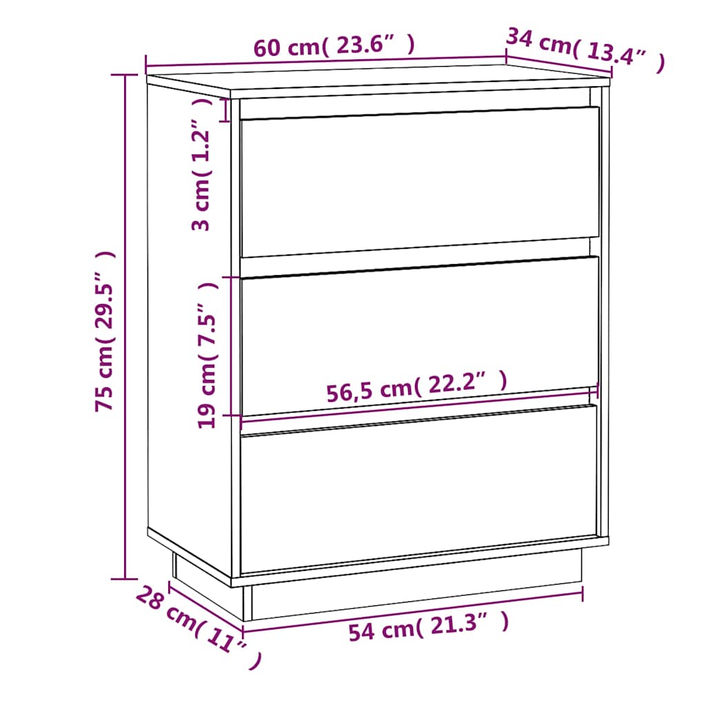 vidaXL Sideboard White 60x34x75 cm Solid Wood Pine
