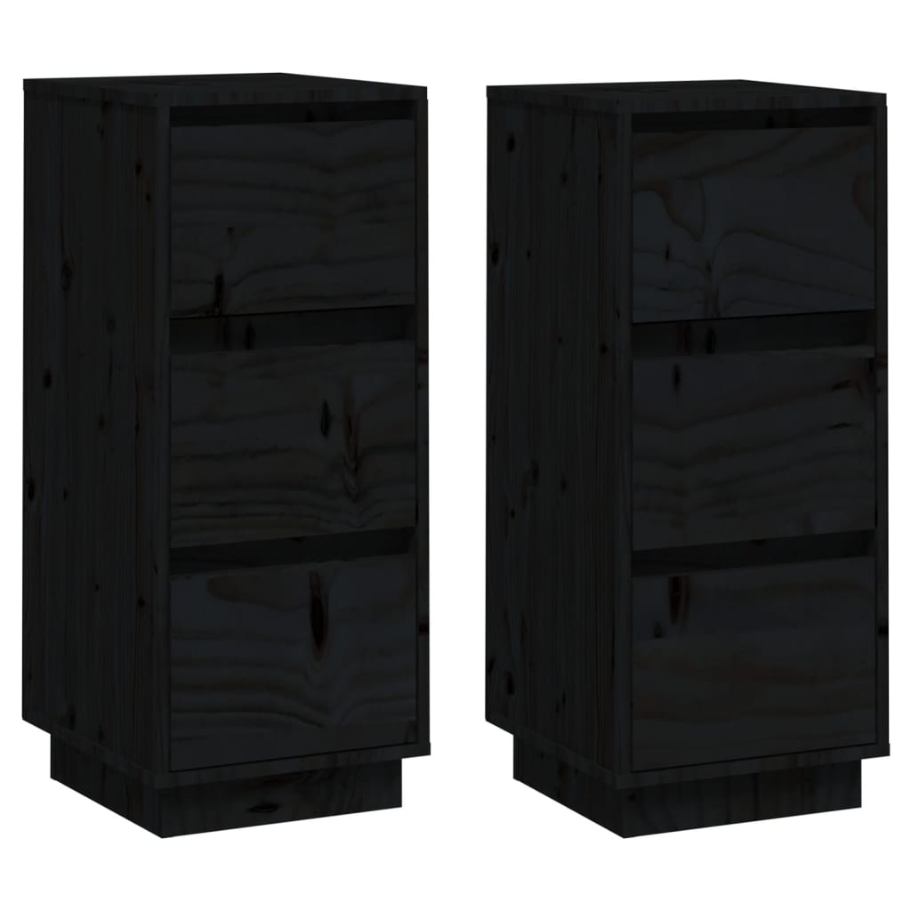 vidaXL Sideboard | Set of 2 | Black | Solid Pine Wood | 32x34x75 cm