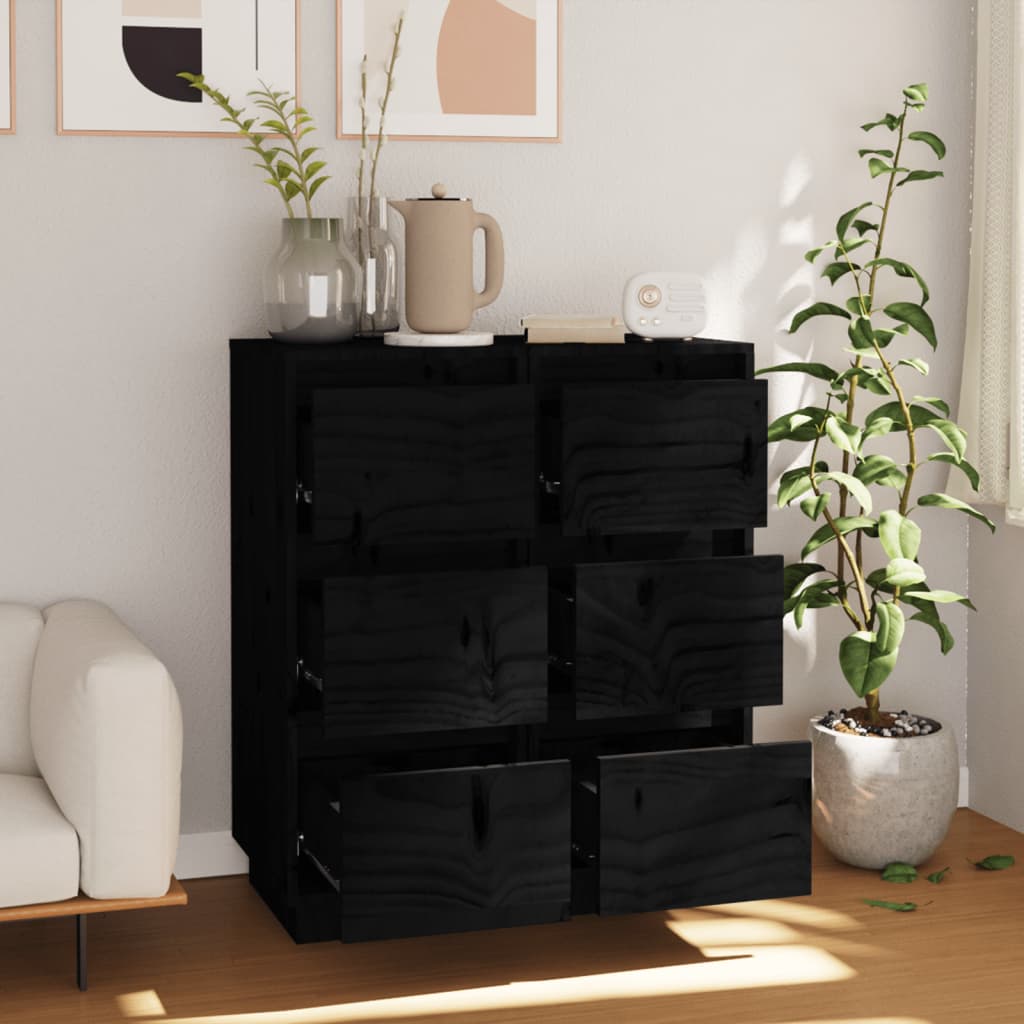 vidaXL Sideboard | Set of 2 | Black | Solid Pine Wood | 32x34x75 cm