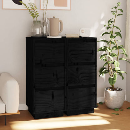 vidaXL Sideboard | Set of 2 | Black | Solid Pine Wood | 32x34x75 cm
