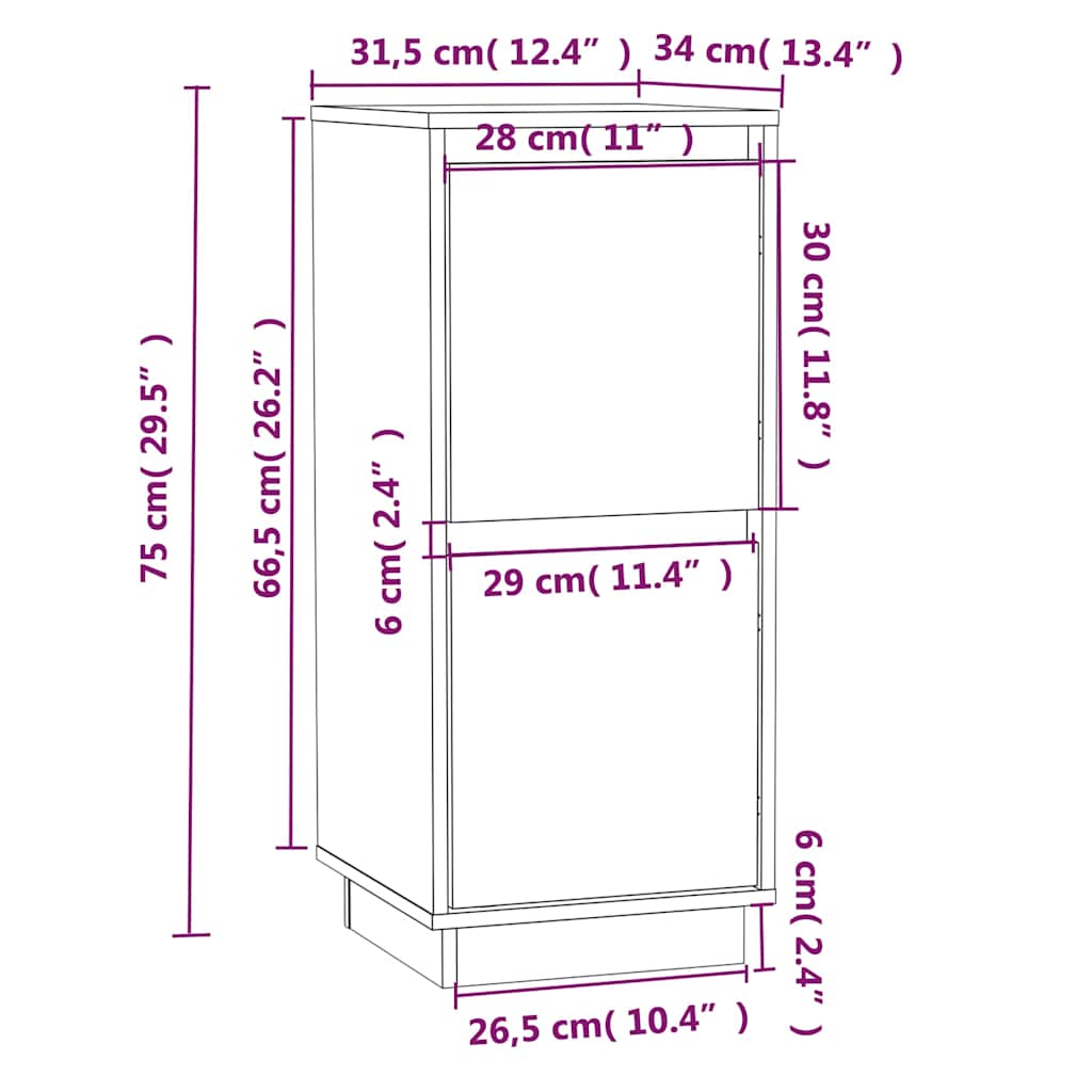 vidaXL Sideboard White 31,5x34x75 cm Solid Wood Pine