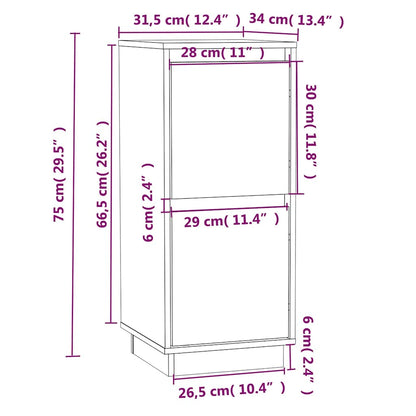 vidaXL Sideboard White 31,5x34x75 cm Solid Wood Pine