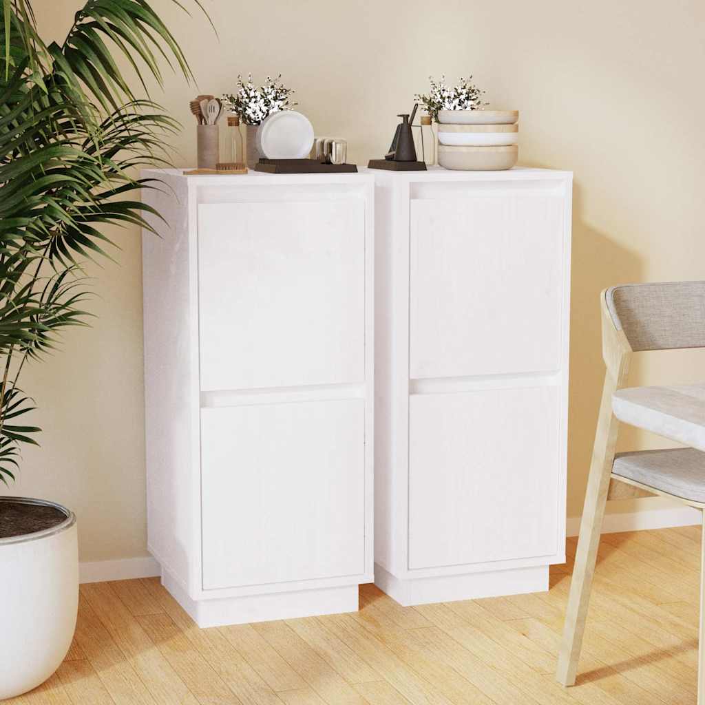 vidaXL Sideboards 2 pcs White 31,5x34x75 cm Solid Wood Pine