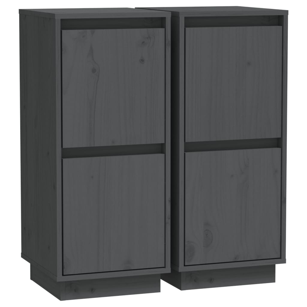 vidaXL Sideboards 2 pcs Grey 31.5x34x75 cm Solid Wood Pine