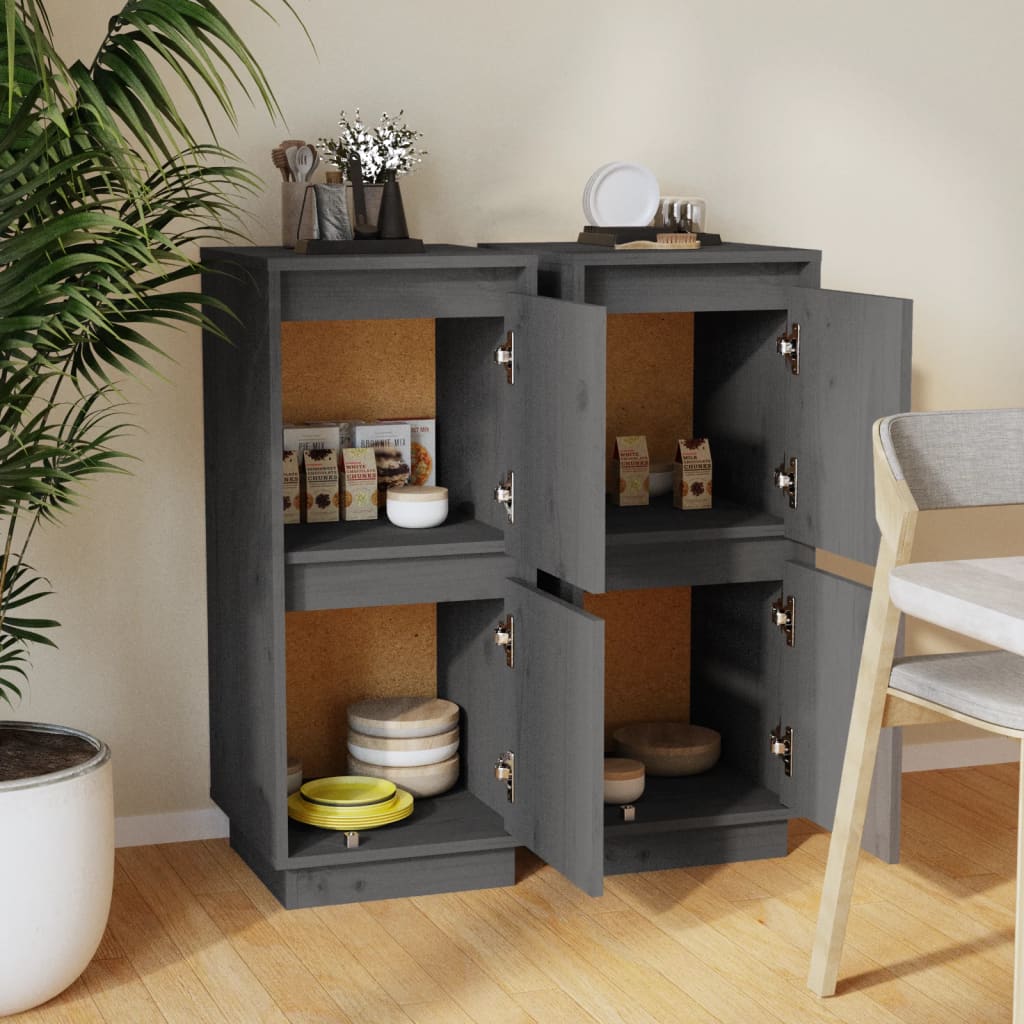 vidaXL Sideboards 2 pcs Grey 31.5x34x75 cm Solid Wood Pine