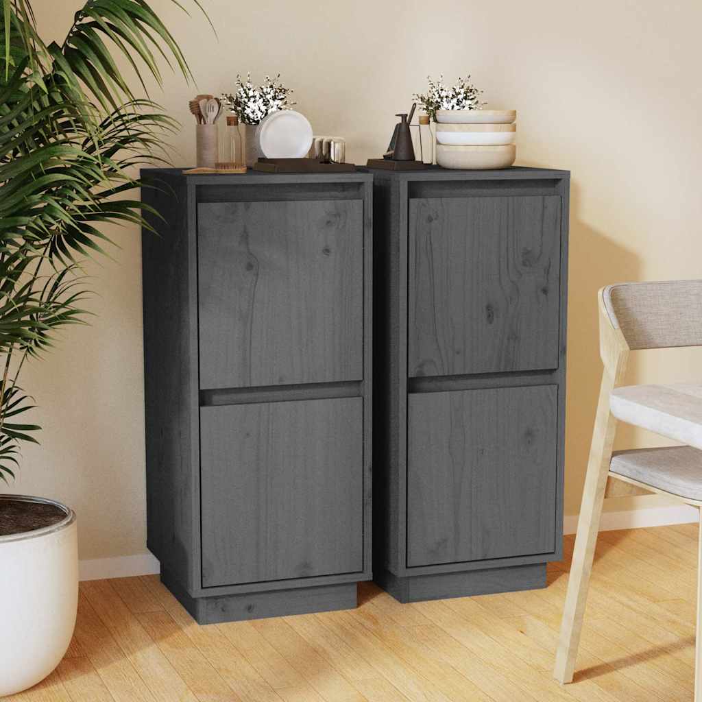 813385 vidaXL Sideboards 2 pcs Grey 31,5x34x75 cm Solid Wood Pine