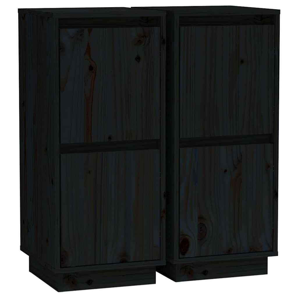 vidaXL Sideboards 2 pcs Black 31,5x34x75 cm Solid Wood Pine