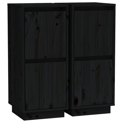 vidaXL Sideboards 2 pcs Black 31,5x34x75 cm Solid Wood Pine