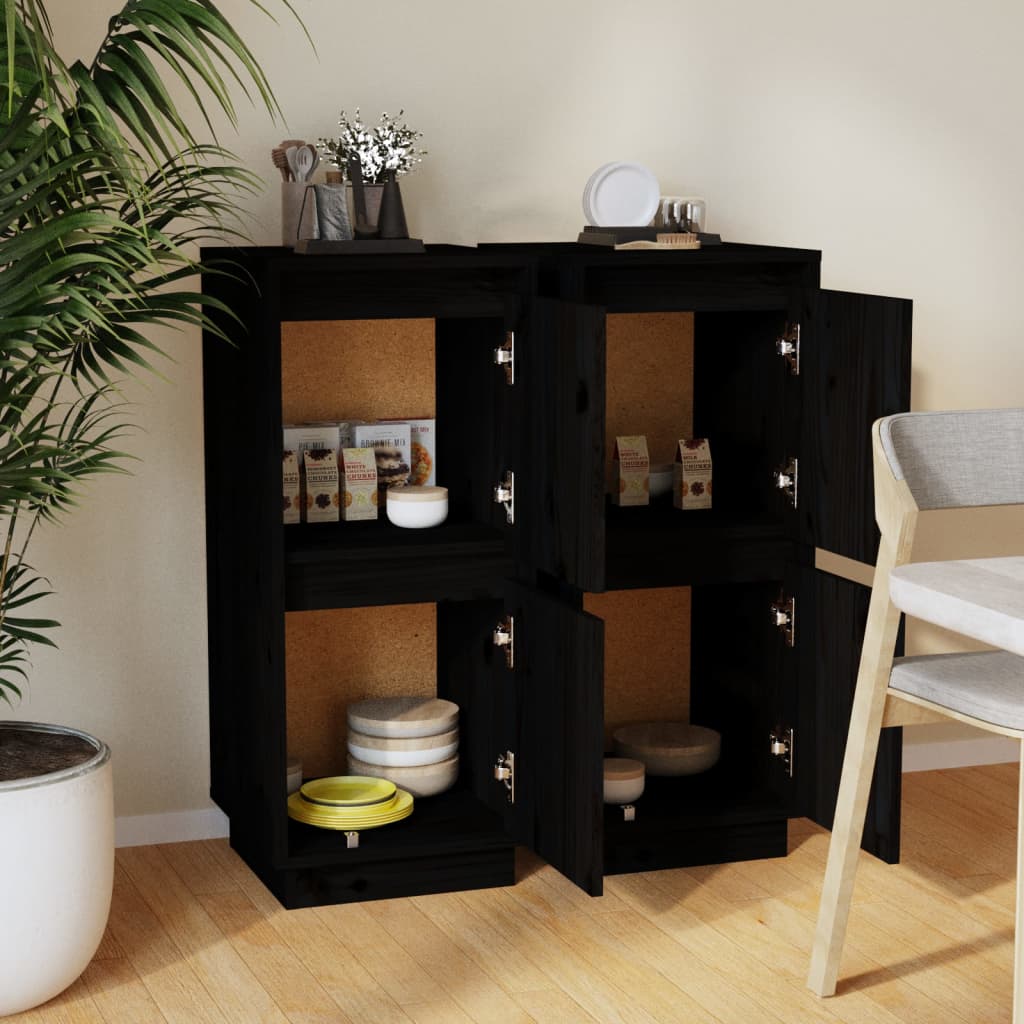 vidaXL Sideboard | Set of 2 | Black | Solid pine wood, MDF | Standard