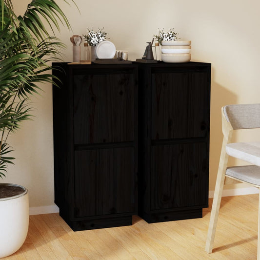 vidaXL Sideboard | Set of 2 | Black | Solid pine wood, MDF | Standard
