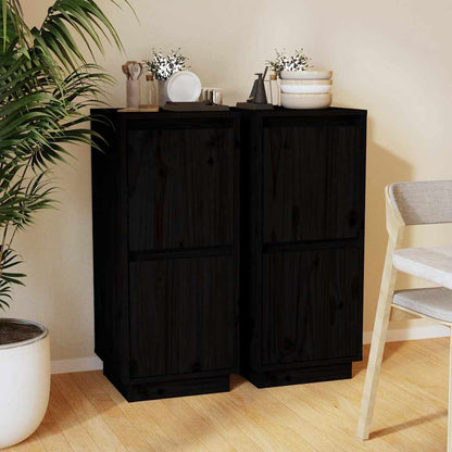 vidaXL Sideboards 2 pcs Black 31,5x34x75 cm Solid Wood Pine
