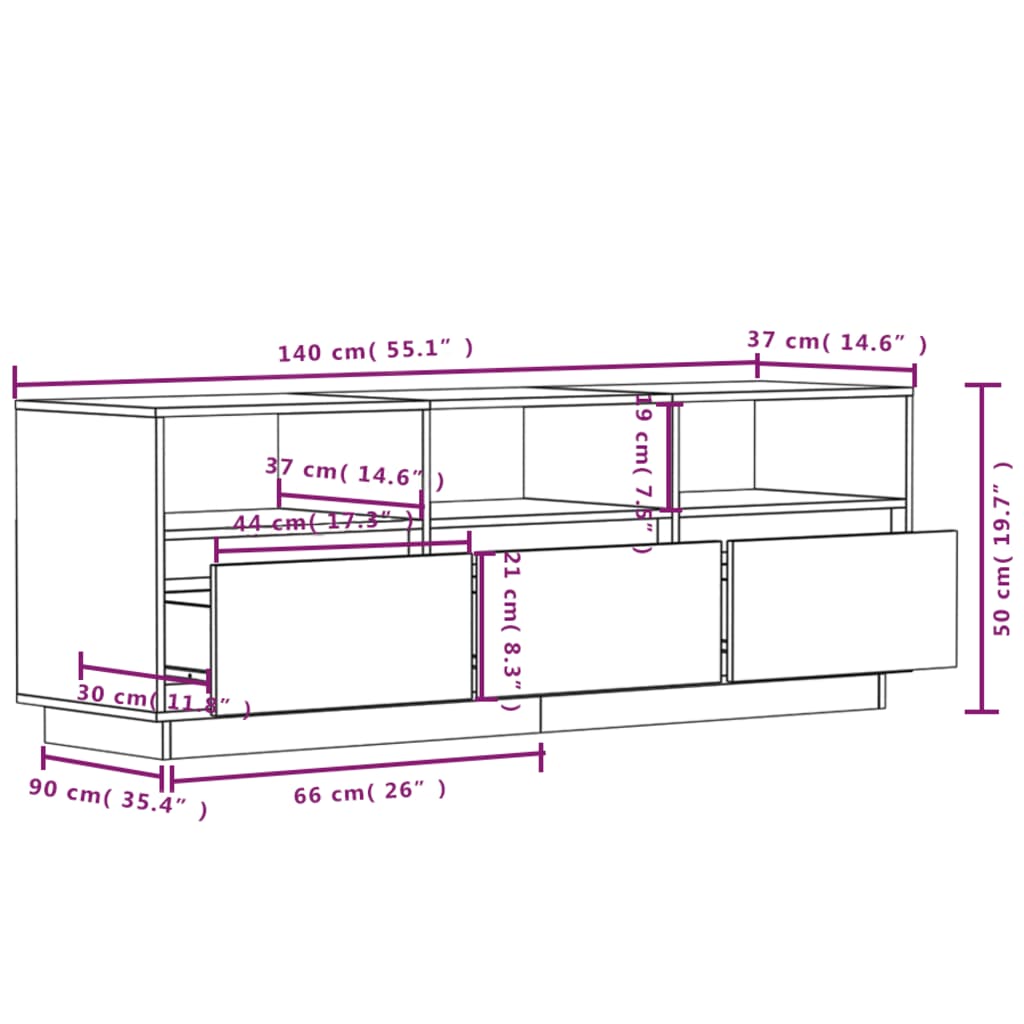 vidaXL TV Cabinet White 140x37x50 cm Solid Wood Pine