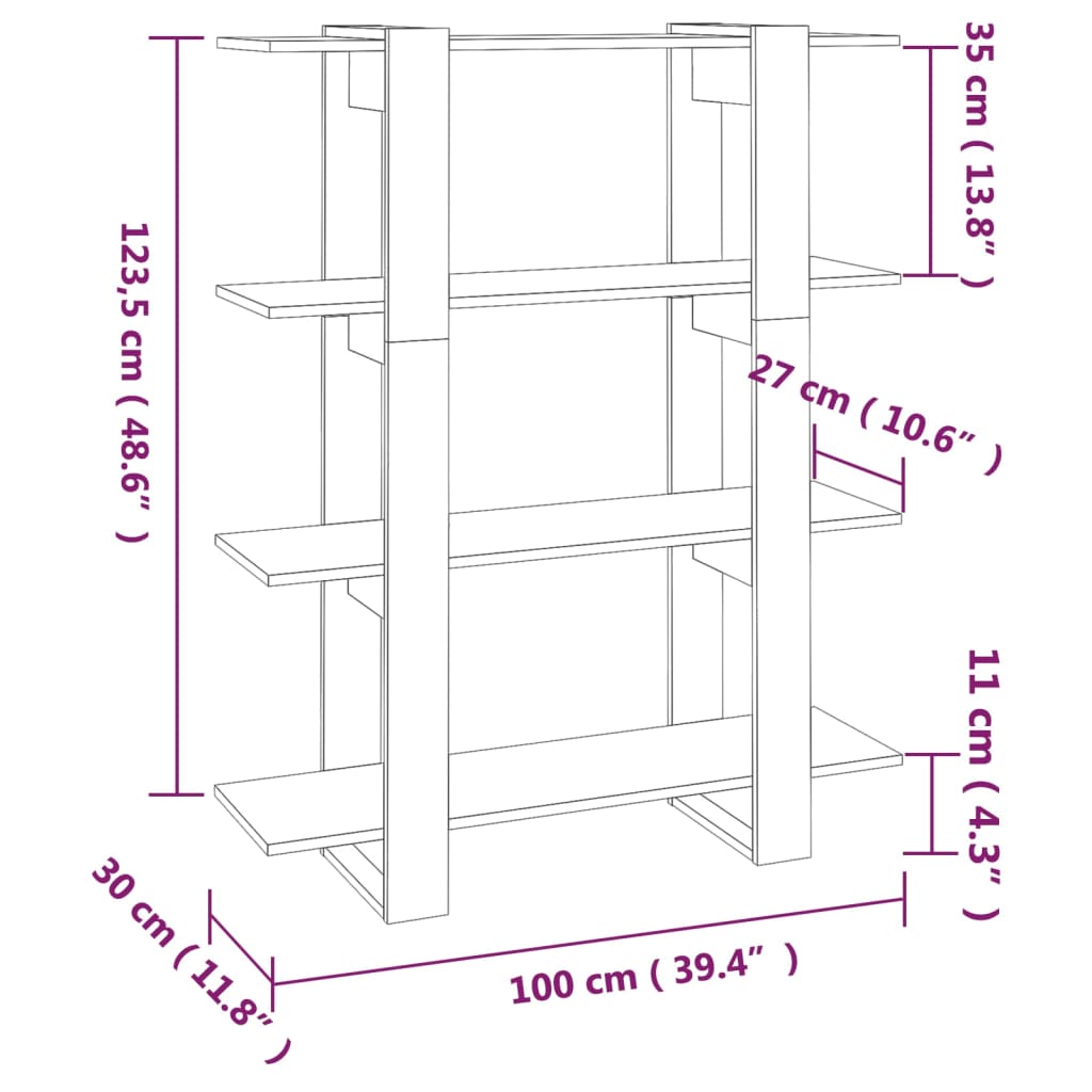 vidaXL Book Cabinet/Room Divider White 100x30x123.5 cm