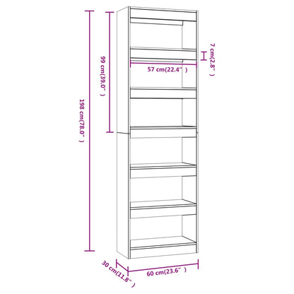 vidaXL Book Cabinet/Room Divider Concrete Grey 60x30x198 cm