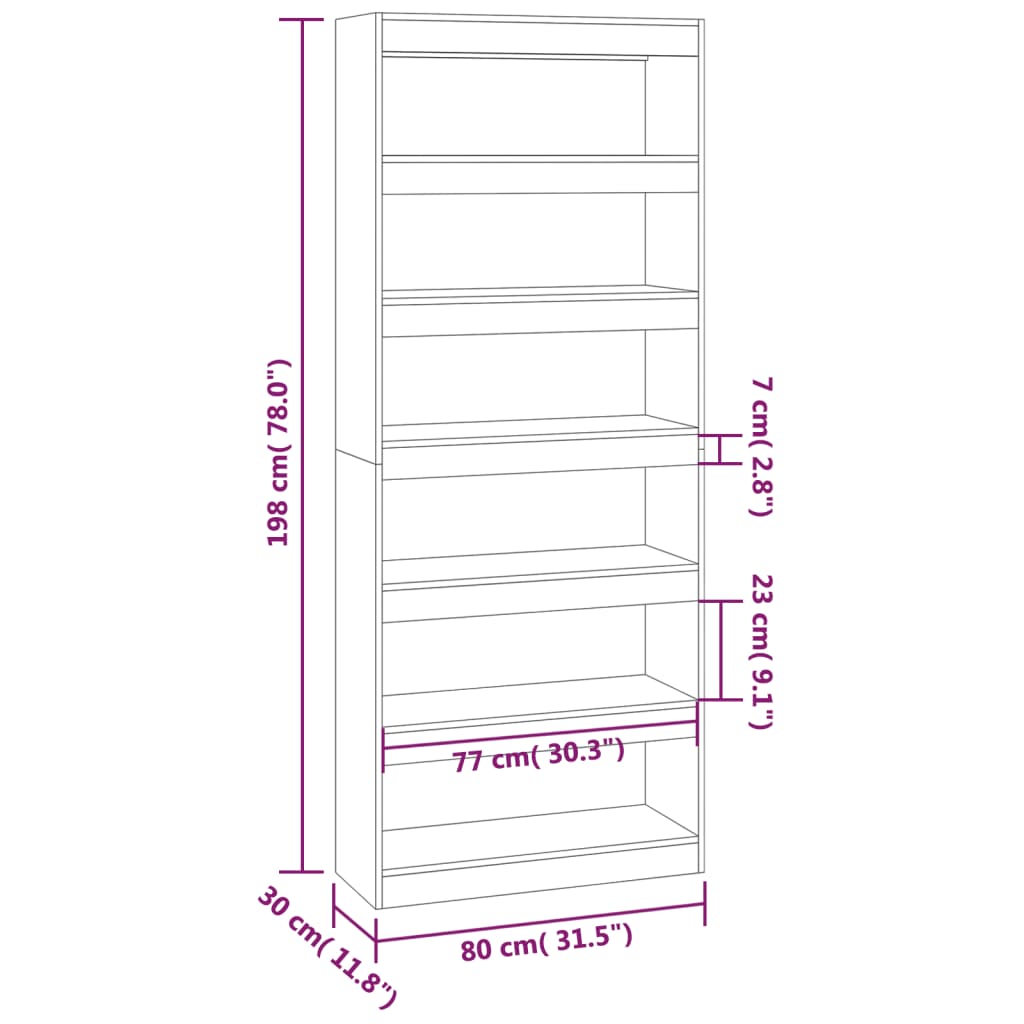 vidaXL Book Cabinet/Room Divider Black 80x30x198 cm Engineered Wood