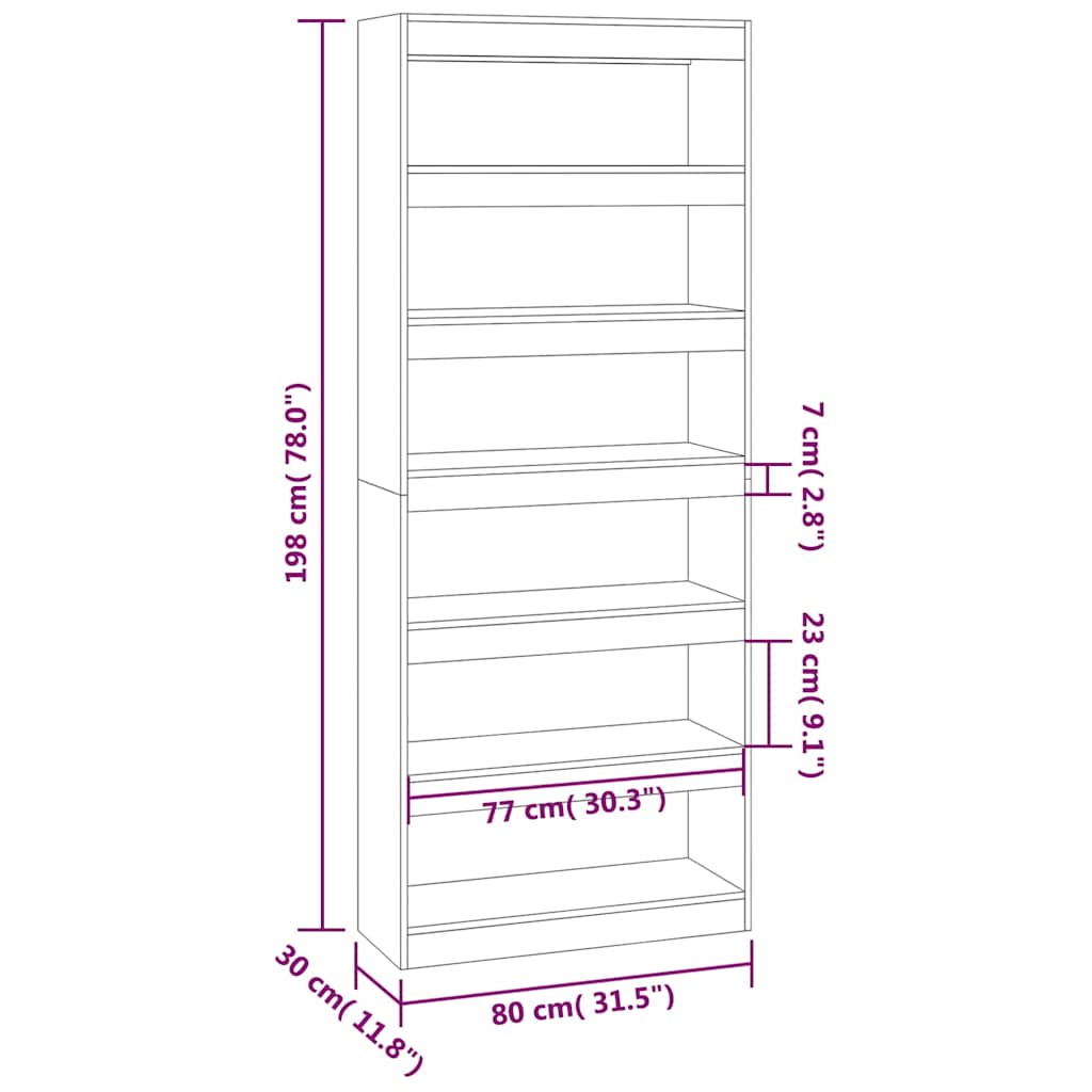 vidaXL Book Cabinet/Room Divider Concrete Grey 80x30x198 cm