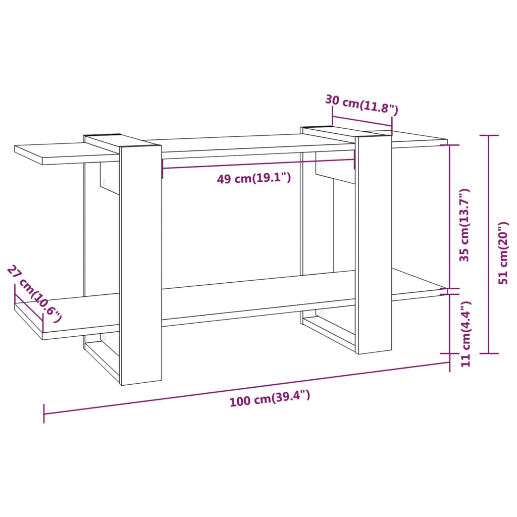 vidaXL Book Cabinet Grey Sonoma 100x30x51 cm Engineered Wood