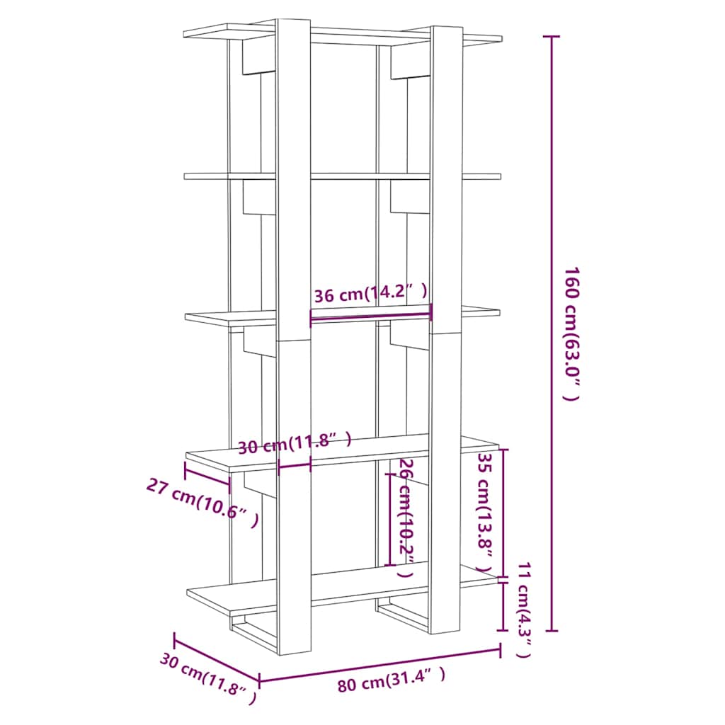 vidaXL Book Cabinet/Room Divider Grey Sonoma 80x30x160 cm