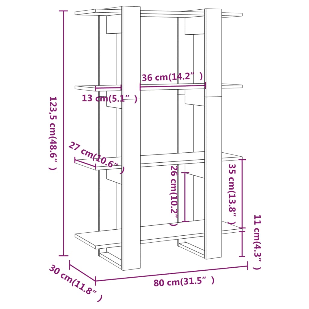 vidaXL Book Cabinet/Room Divider Smoked Oak 80x30x123.5 cm