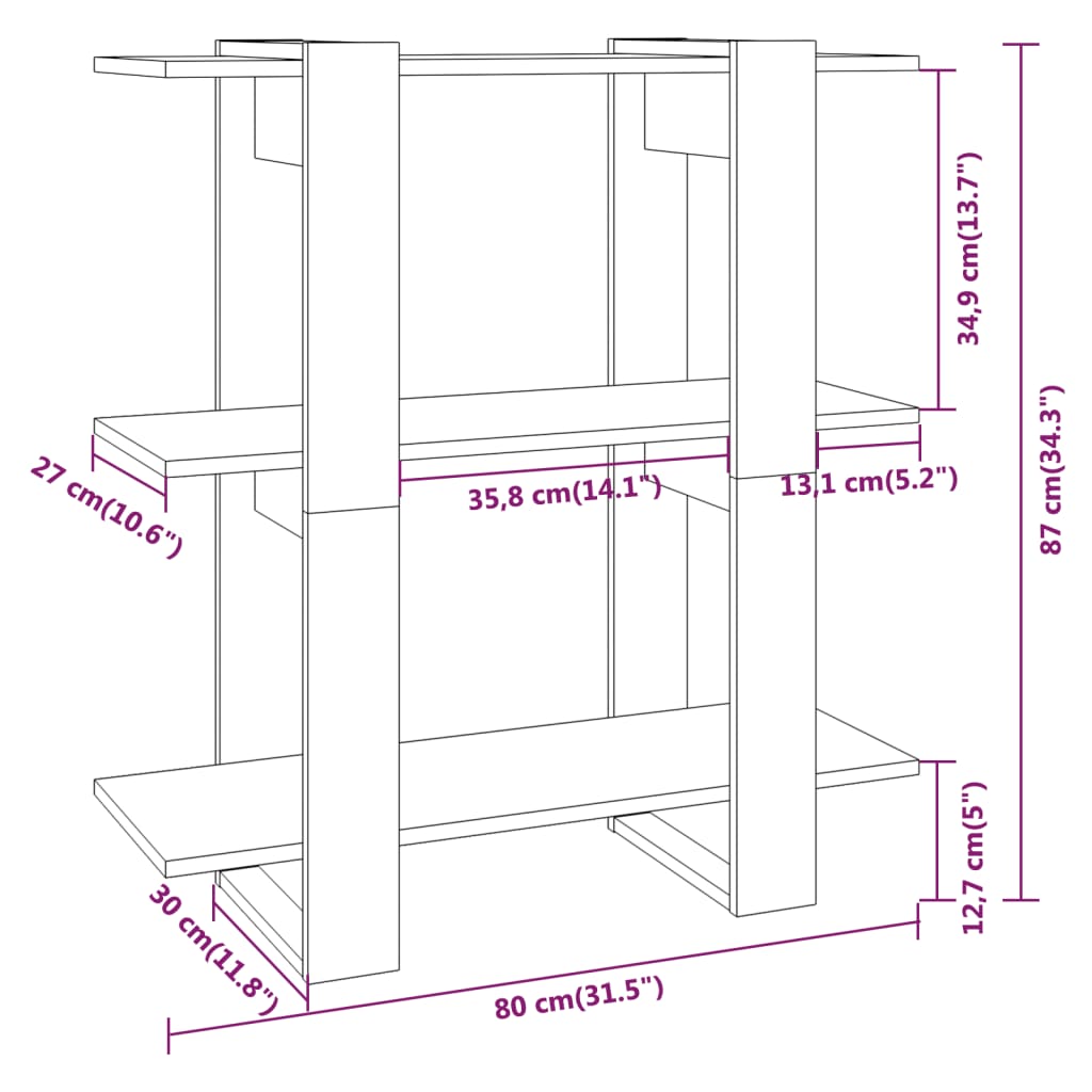 vidaXL Book Cabinet/Room Divider Smoked Oak 80x30x87cm
