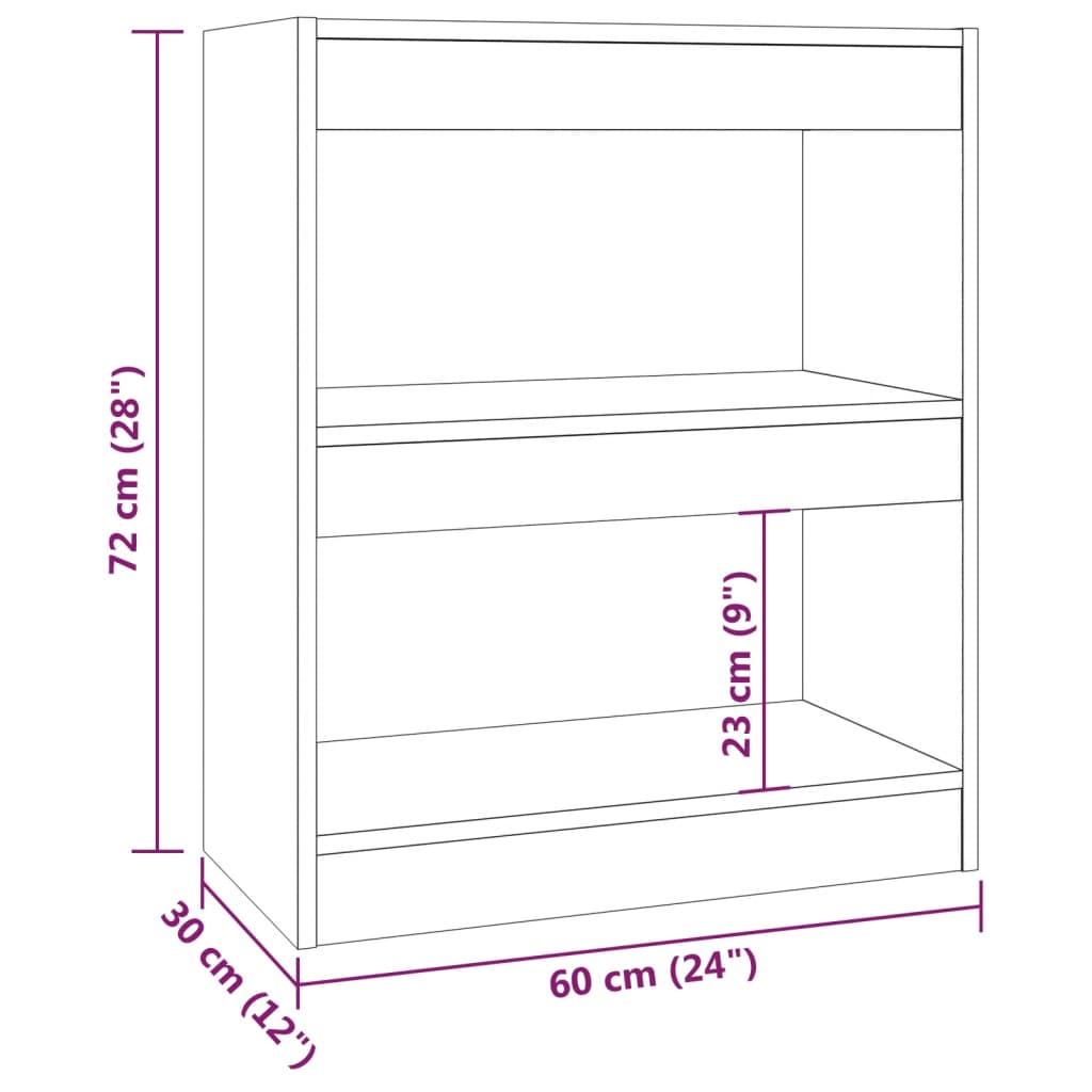 vidaXL Book Cabinet/Room Divider Grey Sonoma 60x30x72 cm