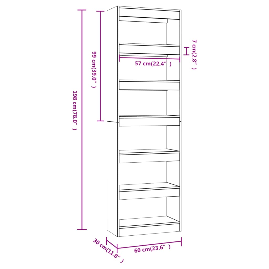 vidaXL Book Cabinet/Room Divider Grey Sonoma 60x30x198 cm