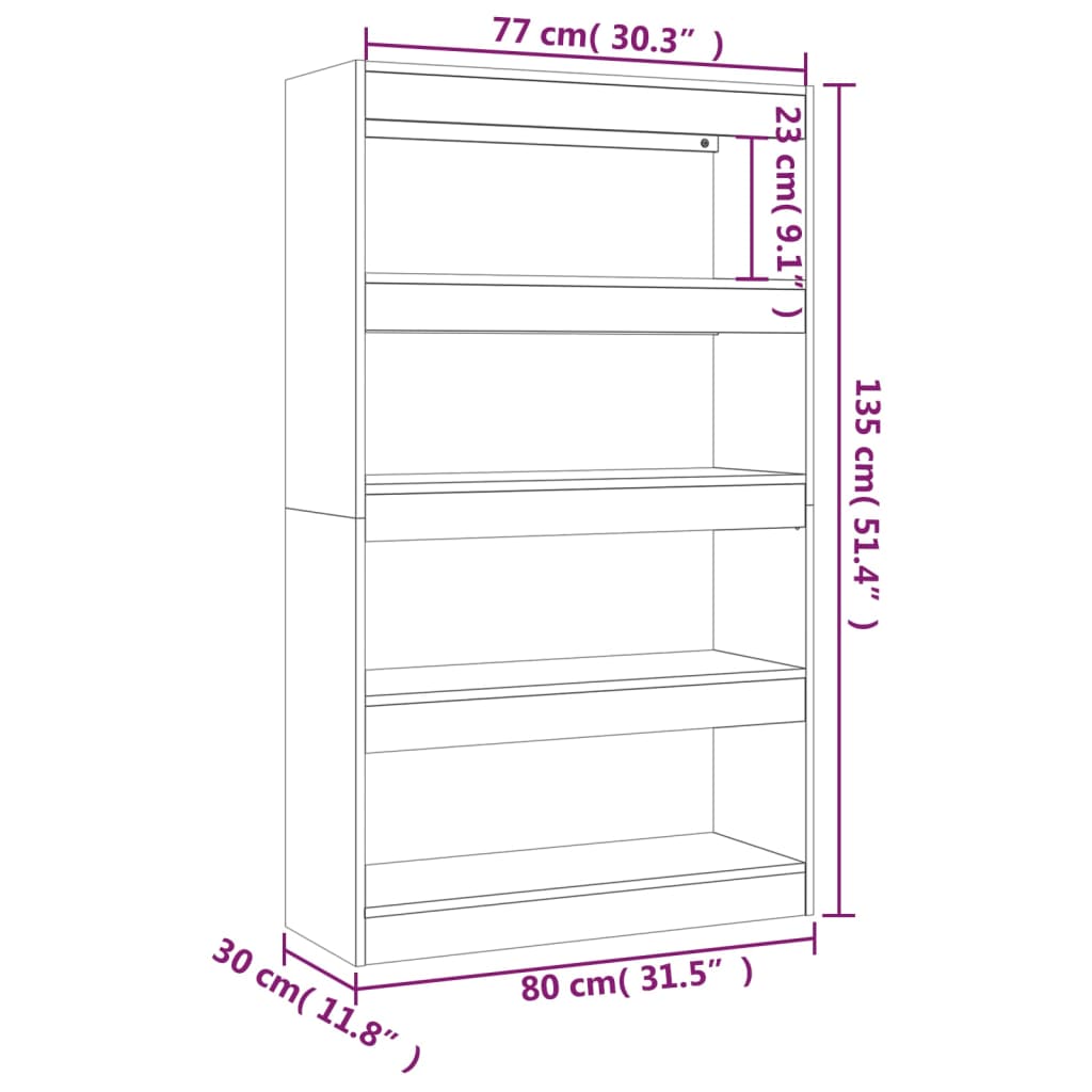 vidaXL Book Cabinet/Room Divider Brown Oak 80x30x135 cm Engineered Wood