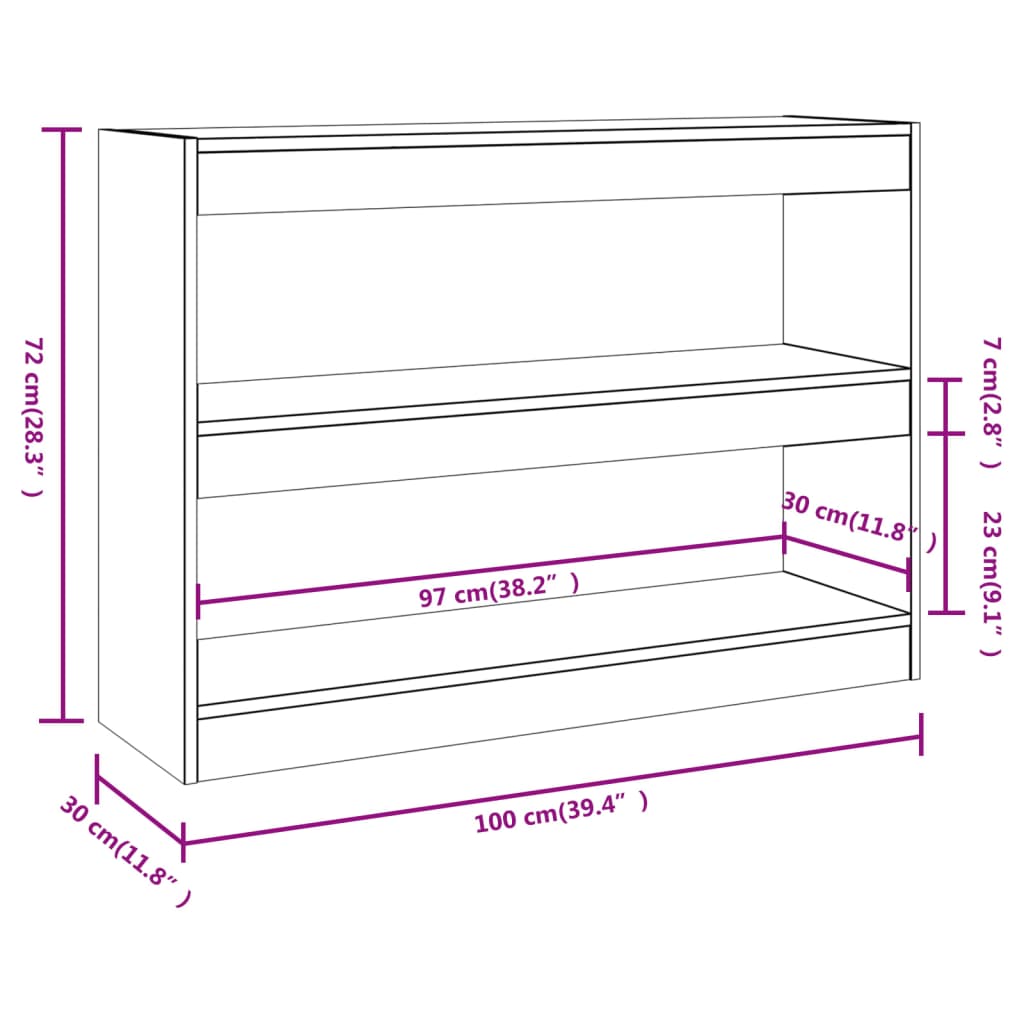 vidaXL Book Cabinet/Room Divider Grey Sonoma 100x30x72 cm