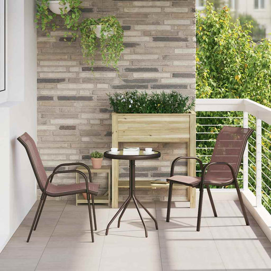 318779 vidaXL Stackable Garden Chairs 2 pcs Brown Textilene Fabric
